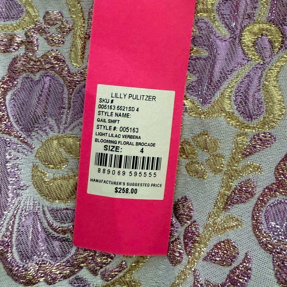 NWT Lily Pulitzer Gail Shift Floral Brocade Dress in Purple and Gold-Sz 4 - Picture 4 of 9